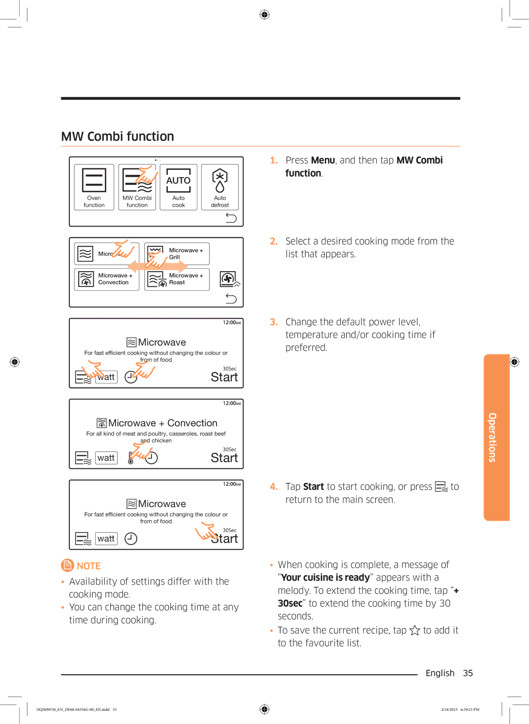 Samsung NQ50J9530BS/EO manual MW Combi function, Function, Watt 