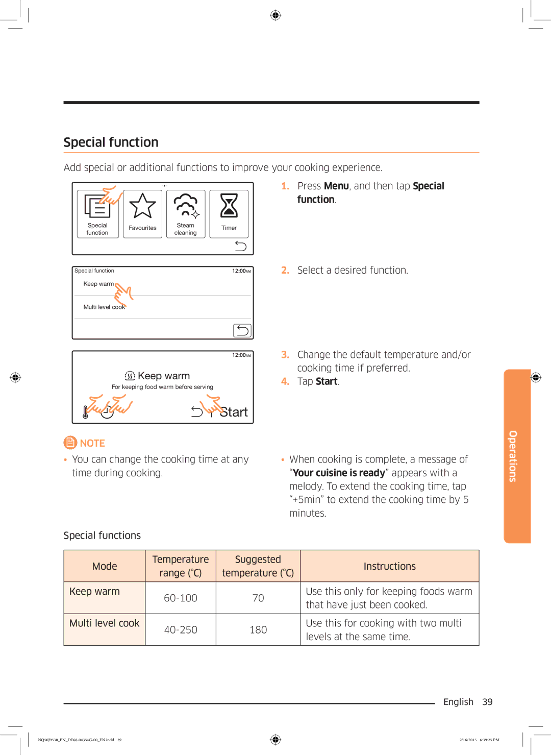 Samsung NQ50J9530BS/EO manual Special function, Function 