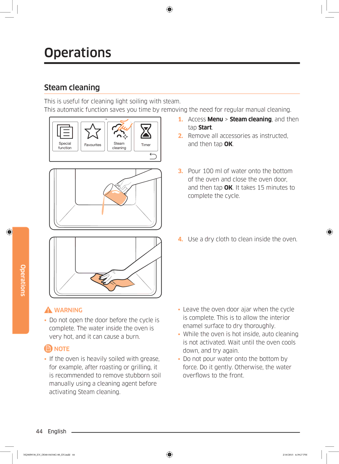 Samsung NQ50J9530BS/EO manual Access Menu Steam cleaning, and then tap Start 