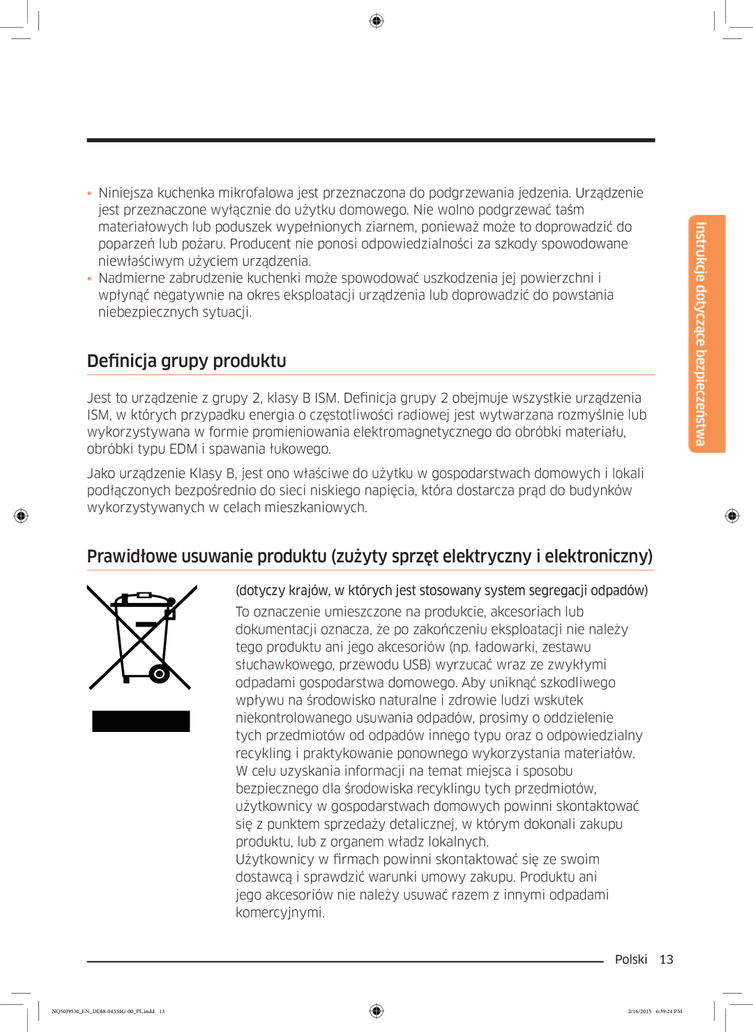 Samsung NQ50J9530BS/EO manual Definicja grupy produktu 