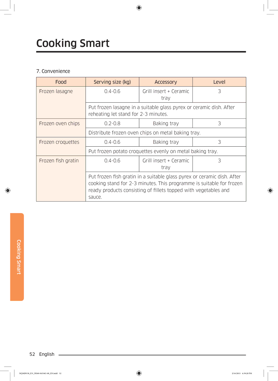 Samsung NQ50J9530BS/EO manual Cooking Smart 