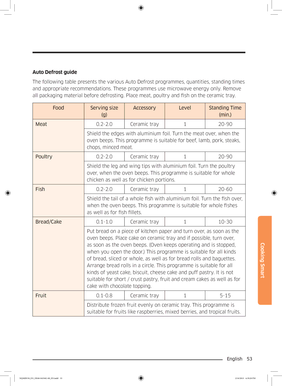 Samsung NQ50J9530BS/EO manual Auto Defrost guide 