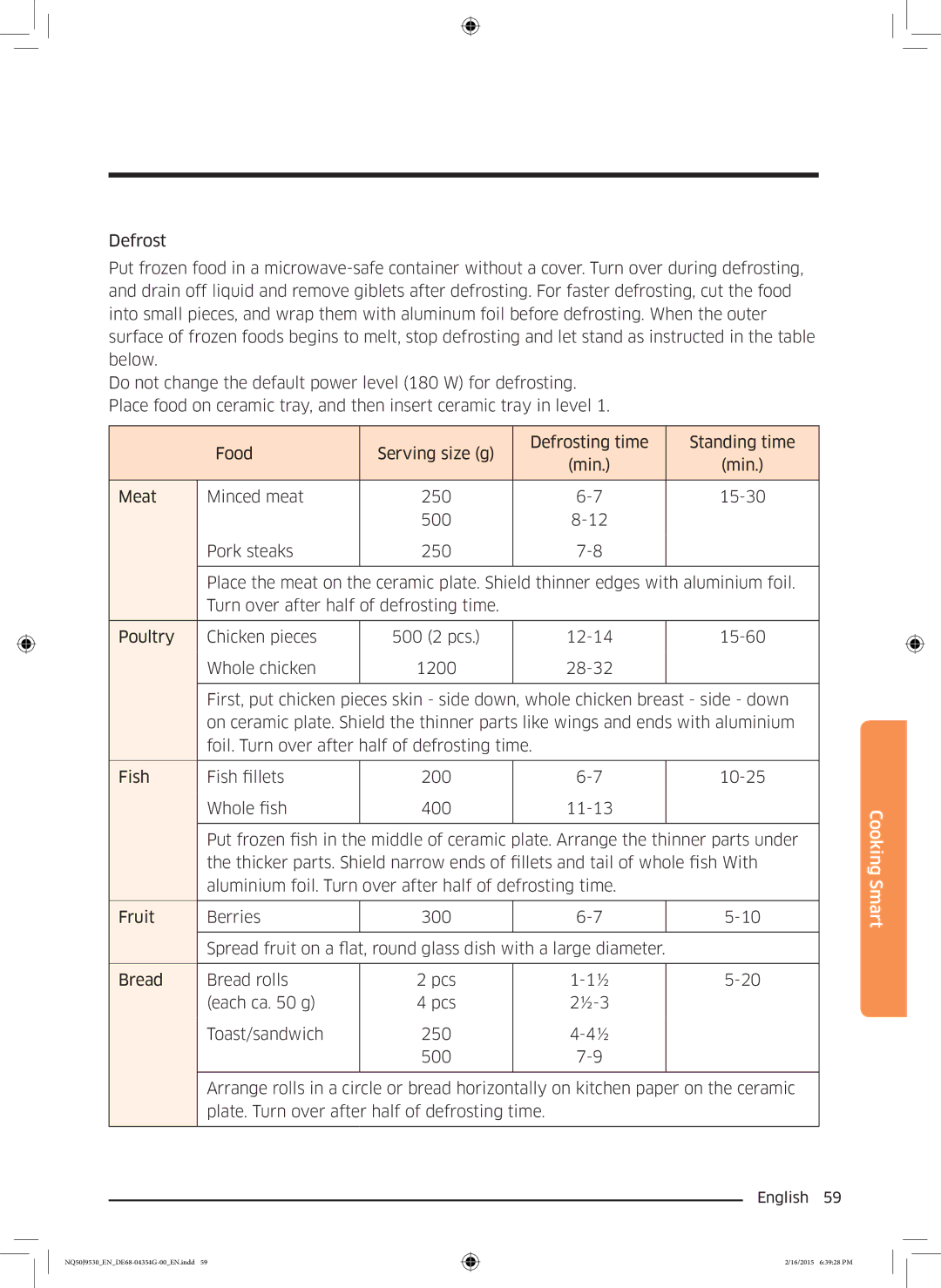 Samsung NQ50J9530BS/EO manual Cooking Smart 