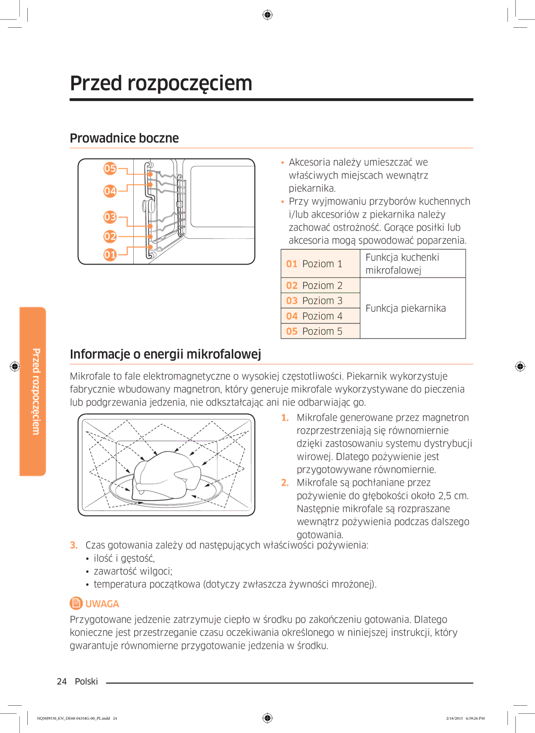 Samsung NQ50J9530BS/EO manual Prowadnice boczne, Informacje o energii mikrofalowej 