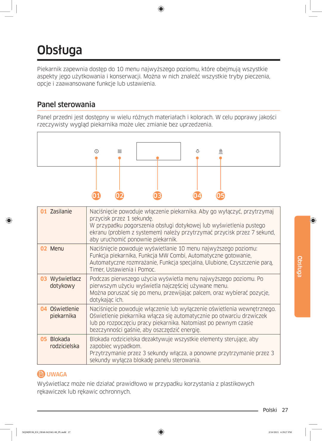 Samsung NQ50J9530BS/EO manual Obsługa, Panel sterowania 