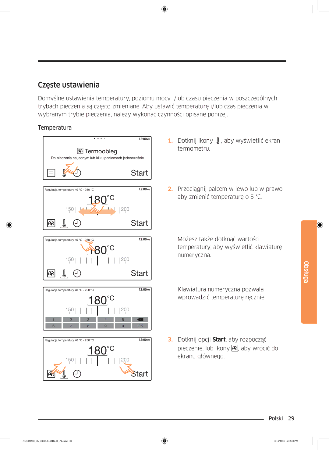 Samsung NQ50J9530BS/EO manual Częste ustawienia, Dotknij ikony , aby wyświetlić ekran 