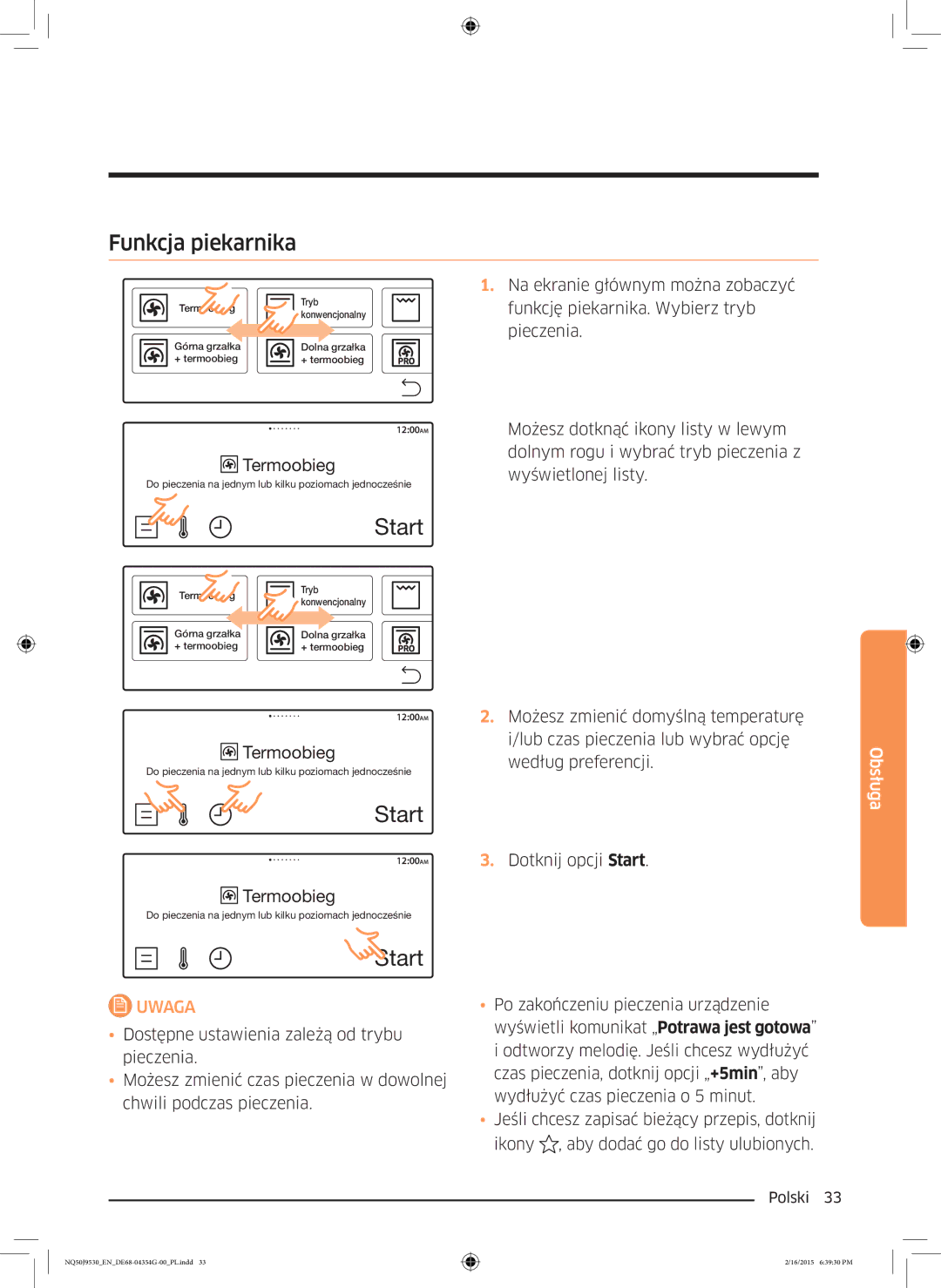 Samsung NQ50J9530BS/EO manual Funkcja piekarnika 