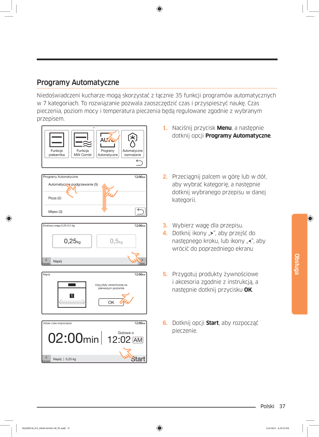 Samsung NQ50J9530BS/EO manual Dotknij opcji Programy Automatyczne 