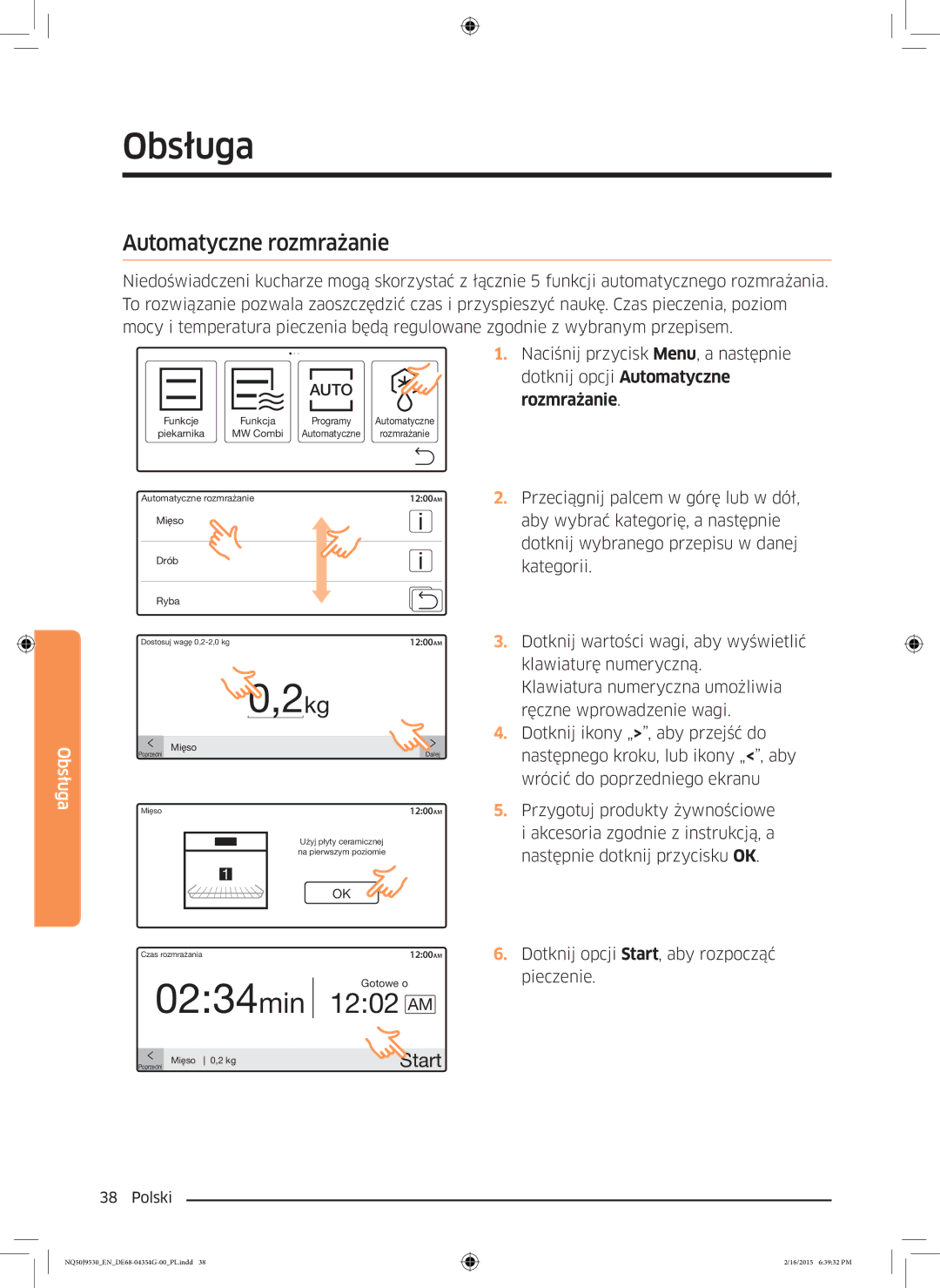 Samsung NQ50J9530BS/EO manual 2kg, Automatyczne rozmrażanie 