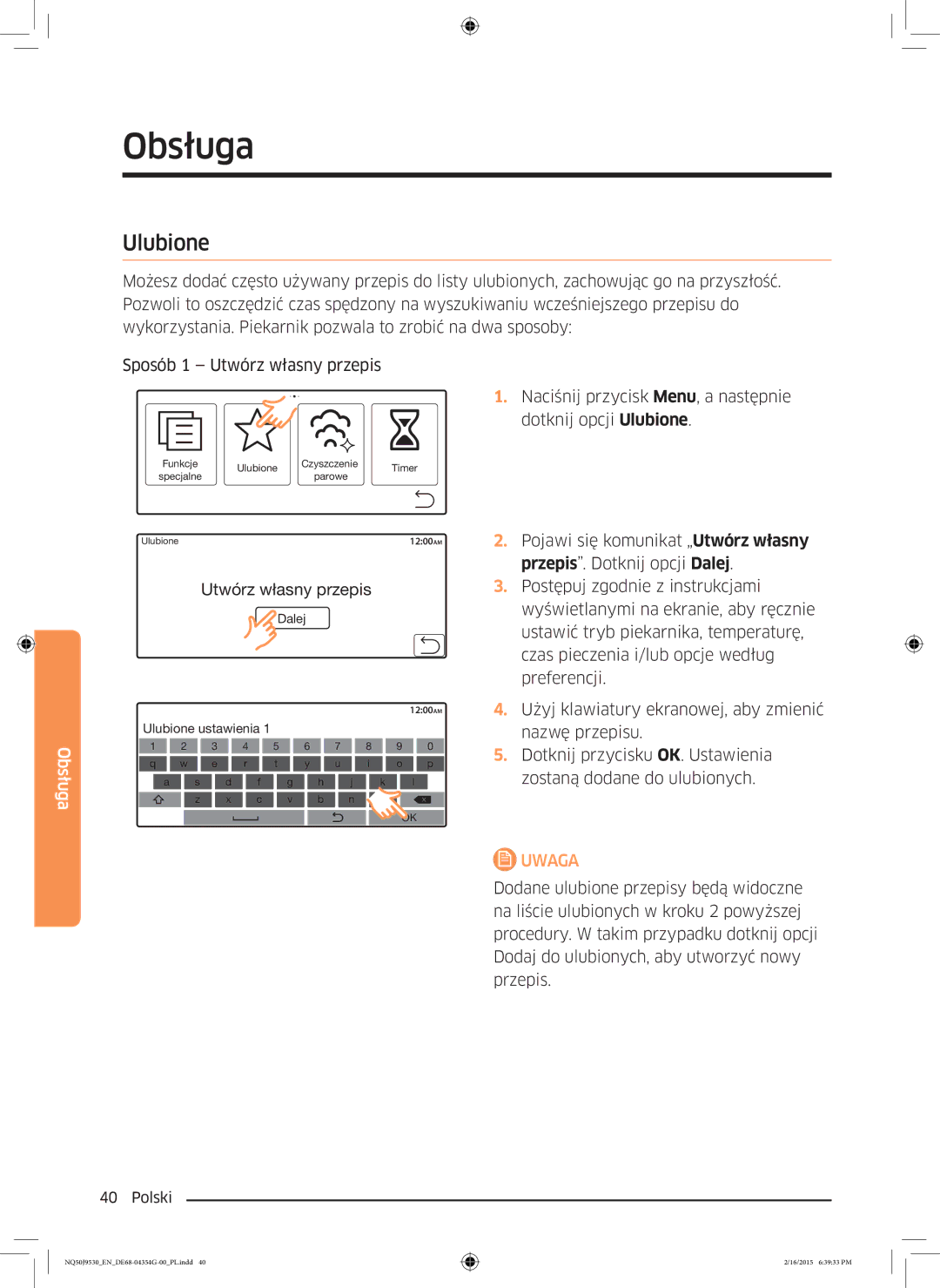 Samsung NQ50J9530BS/EO manual Ulubione, Utwórz własny przepis 