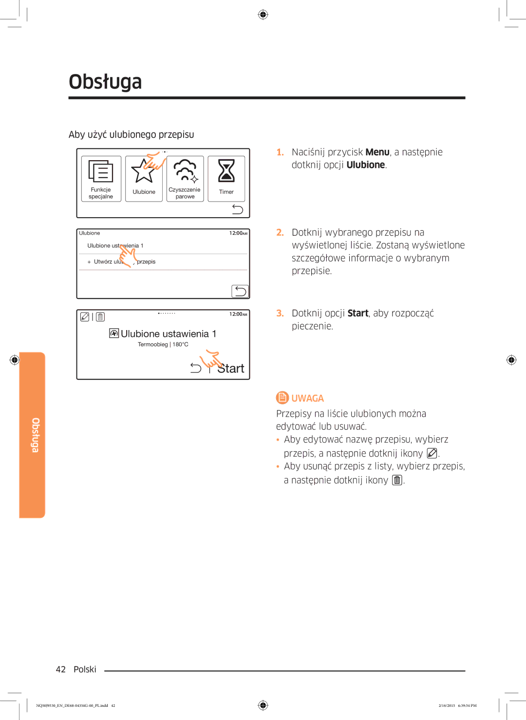 Samsung NQ50J9530BS/EO manual Ulubione ustawienia 