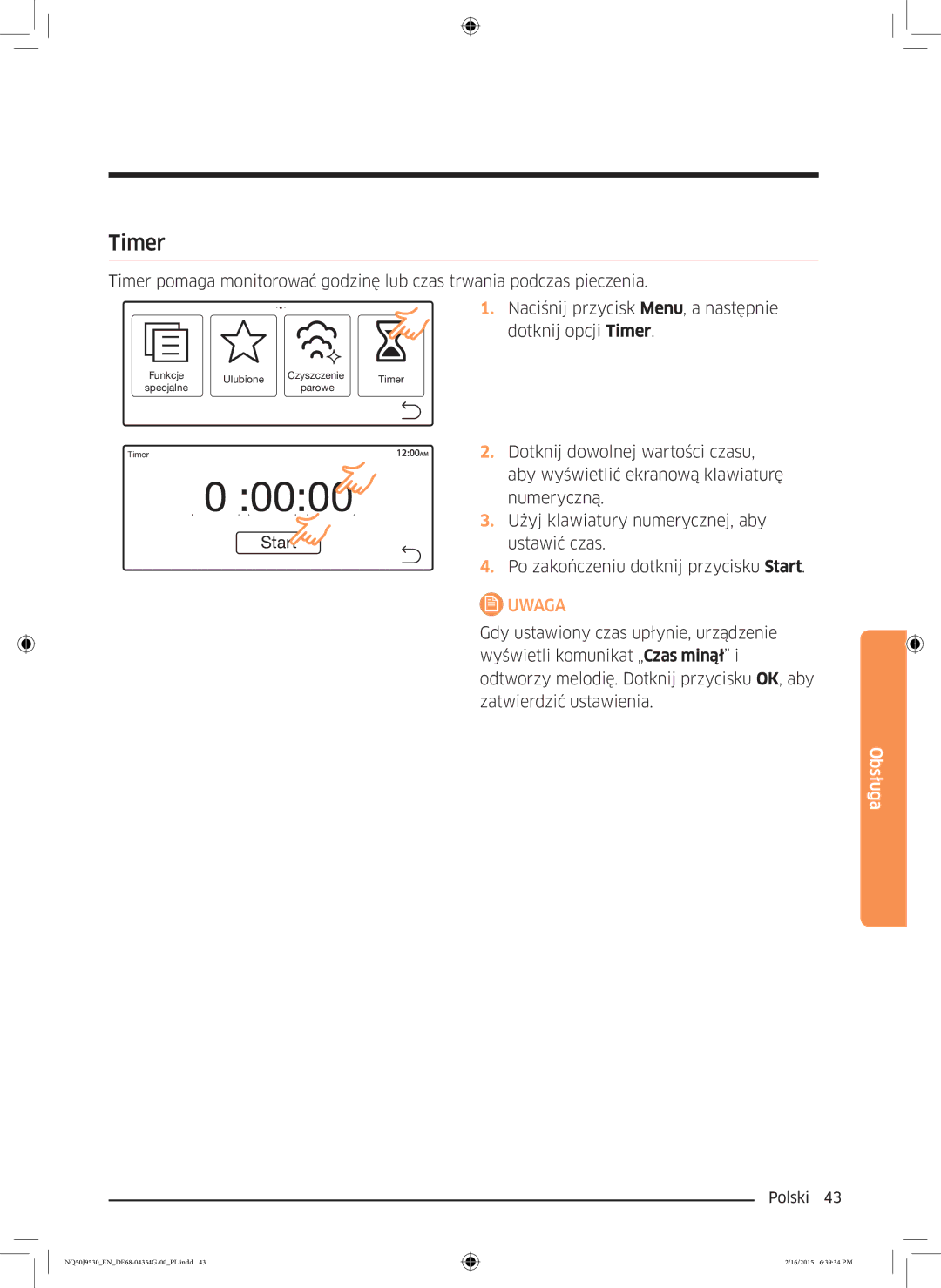 Samsung NQ50J9530BS/EO manual 0000, Timer 