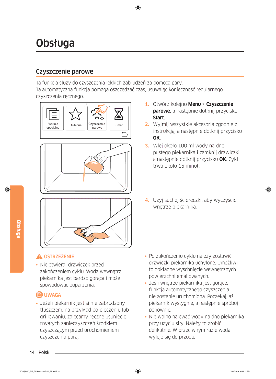 Samsung NQ50J9530BS/EO manual Czyszczenie parowe, Start 