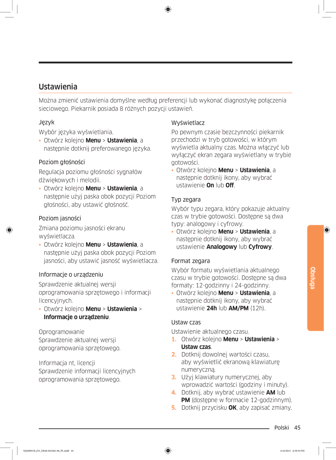 Samsung NQ50J9530BS/EO manual Ustawienia 