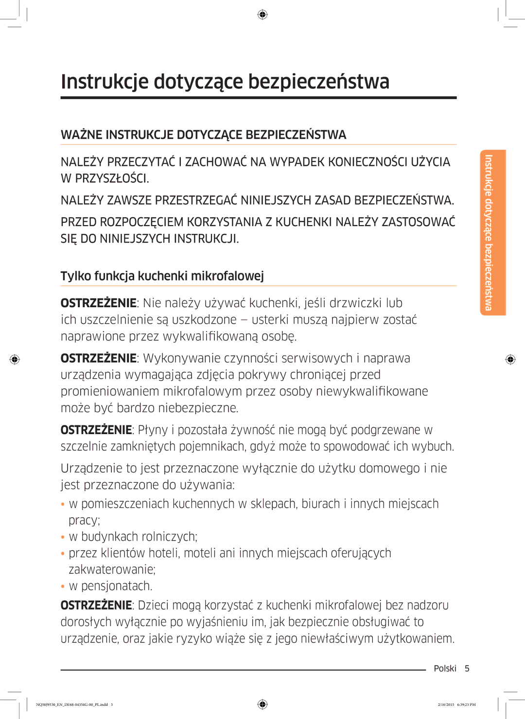 Samsung NQ50J9530BS/EO manual Instrukcje dotyczące bezpieczeństwa 