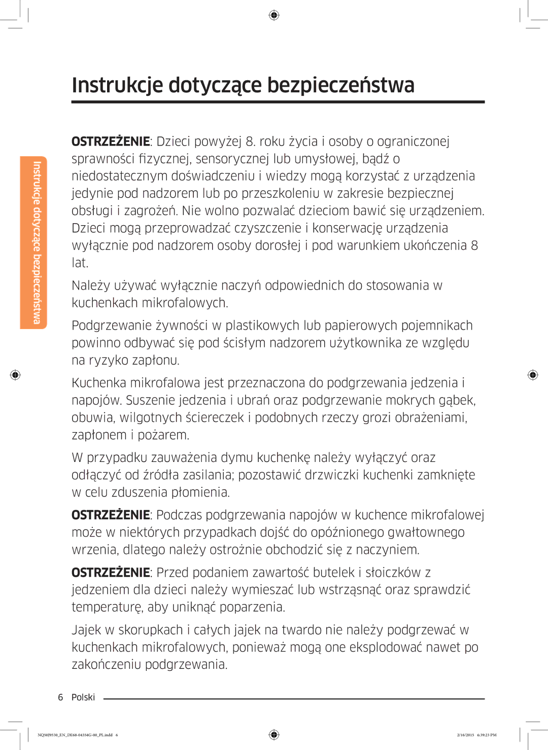 Samsung NQ50J9530BS/EO manual Instrukcje dotyczące bezpieczeństwa 