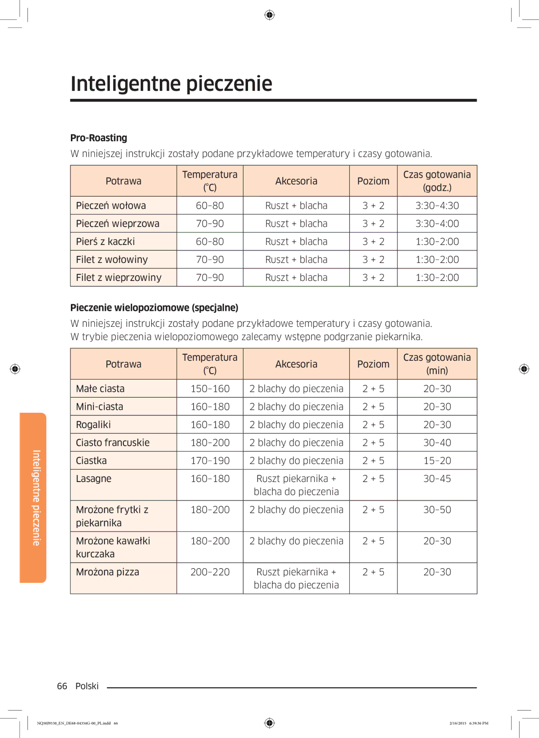 Samsung NQ50J9530BS/EO manual Pro-Roasting, Pieczenie wielopoziomowe specjalne 