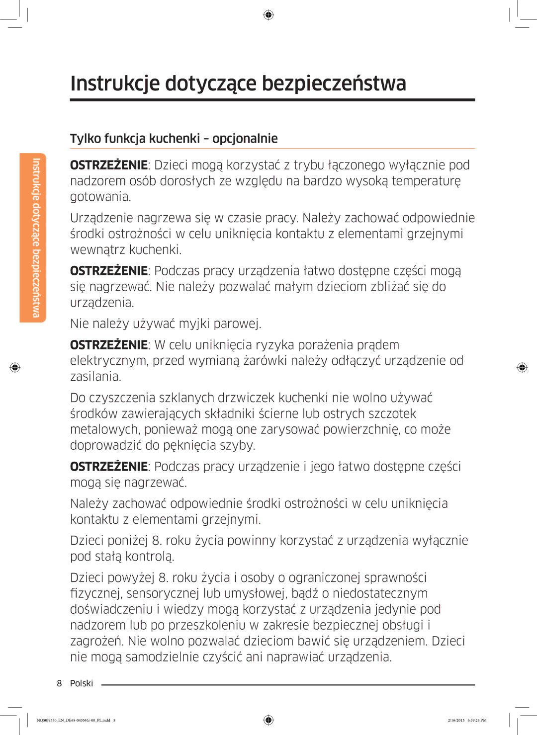 Samsung NQ50J9530BS/EO manual Instrukcje dotyczące bezpieczeństwa 