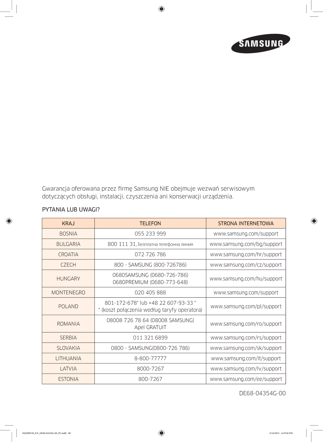 Samsung NQ50J9530BS/EO manual Pytania LUB UWAGI? 