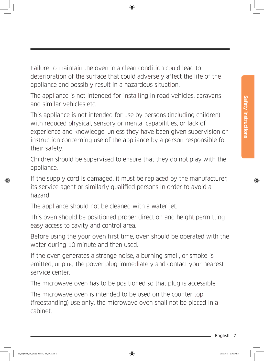 Samsung NQ50J9530BS/EO manual Safety instructions 