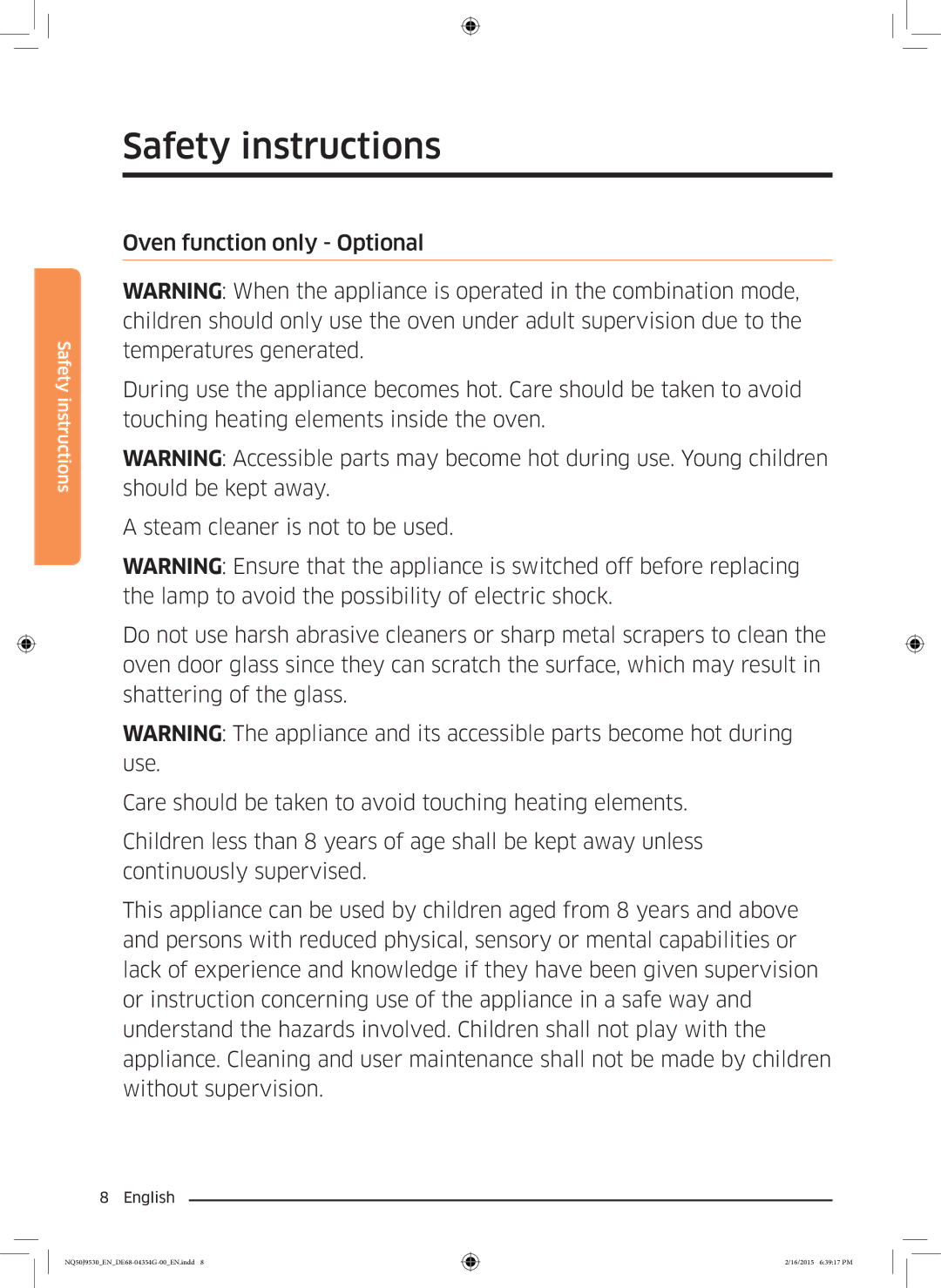 Samsung NQ50J9530BS/EO manual Safety instructions 