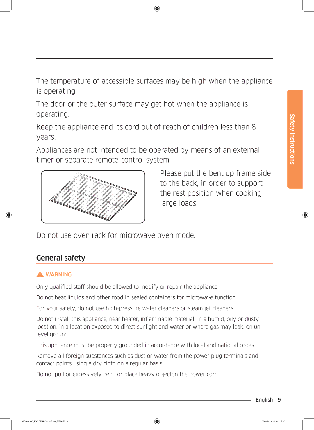 Samsung NQ50J9530BS/EO manual Safety instructions 