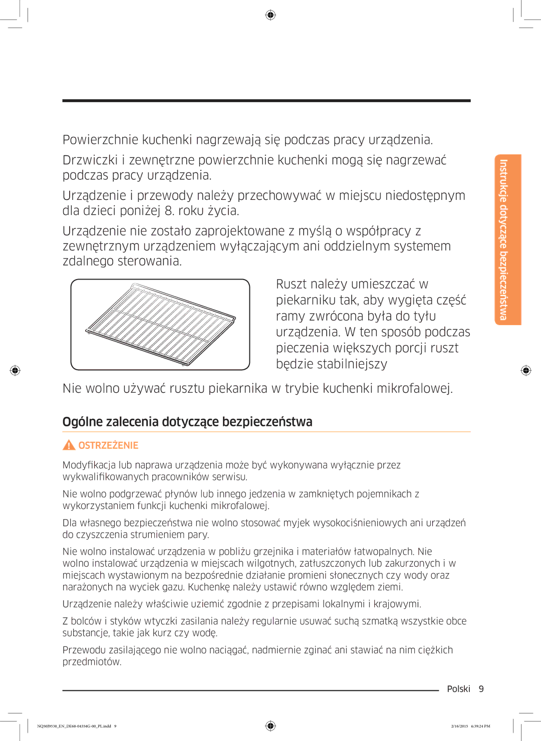 Samsung NQ50J9530BS/EO manual Ostrzeżenie 