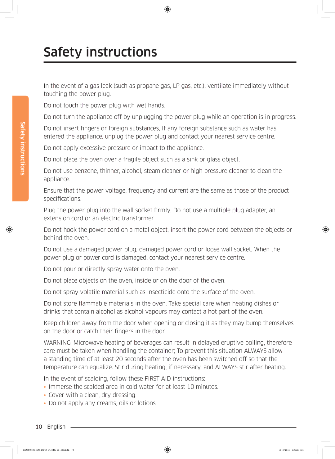 Samsung NQ50J9530BS/EO manual Safety instructions 