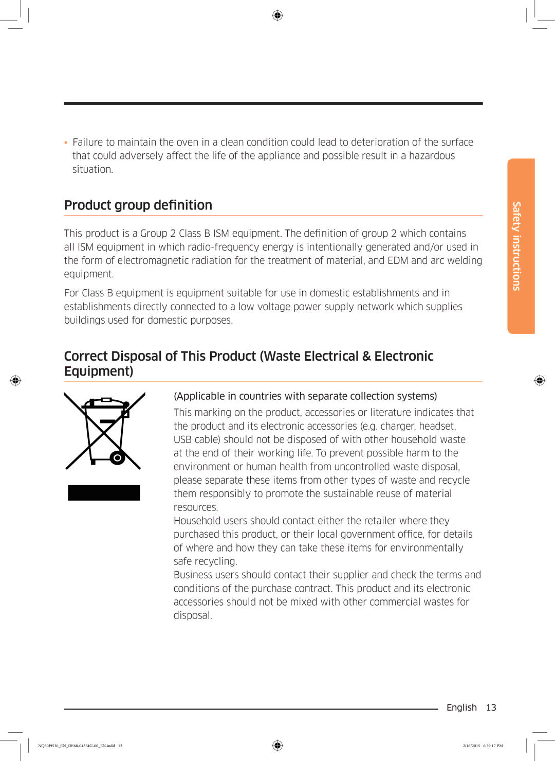 Samsung NQ50J9530BS/EO manual Product group definition 