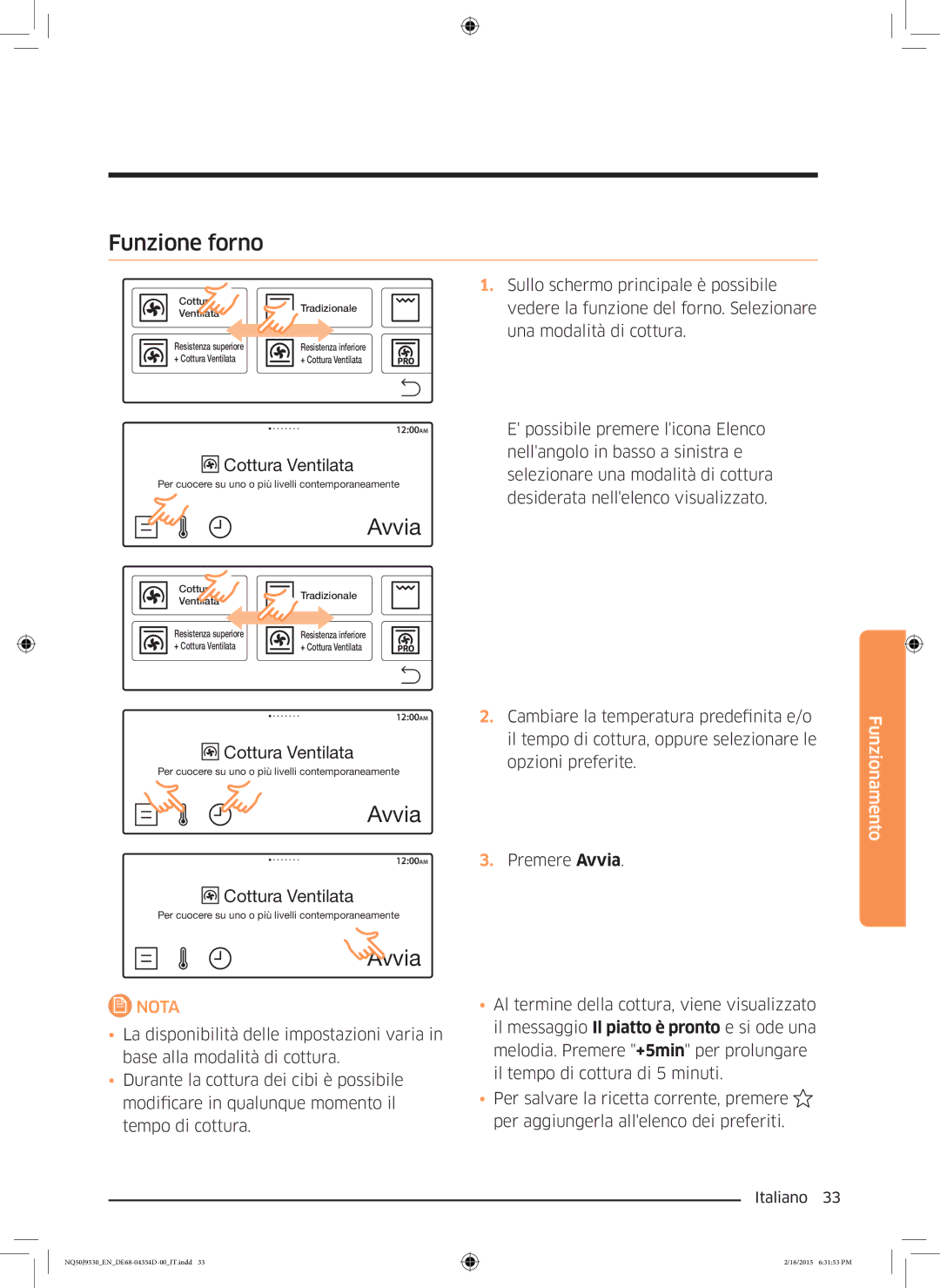 Samsung NQ50J9530BS/ET manual Funzione forno 