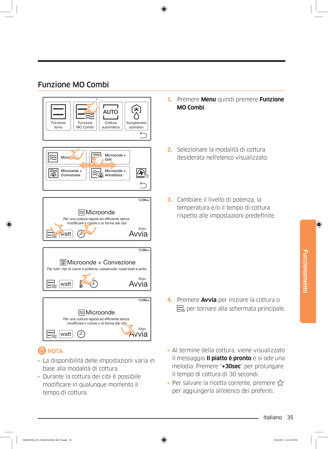 Samsung NQ50J9530BS/ET manual Funzione MO Combi, Watt 