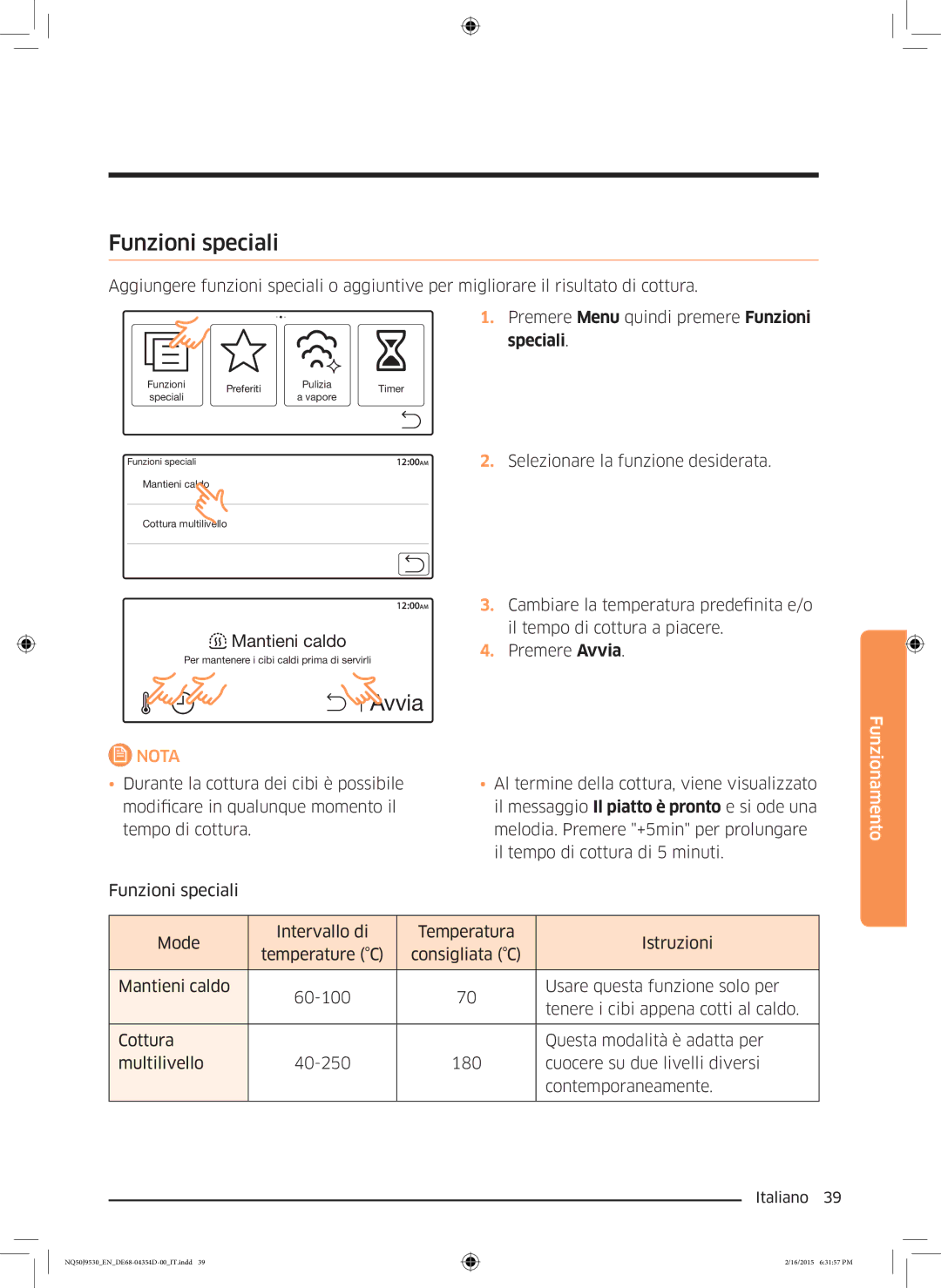 Samsung NQ50J9530BS/ET manual Funzioni speciali, Speciali 