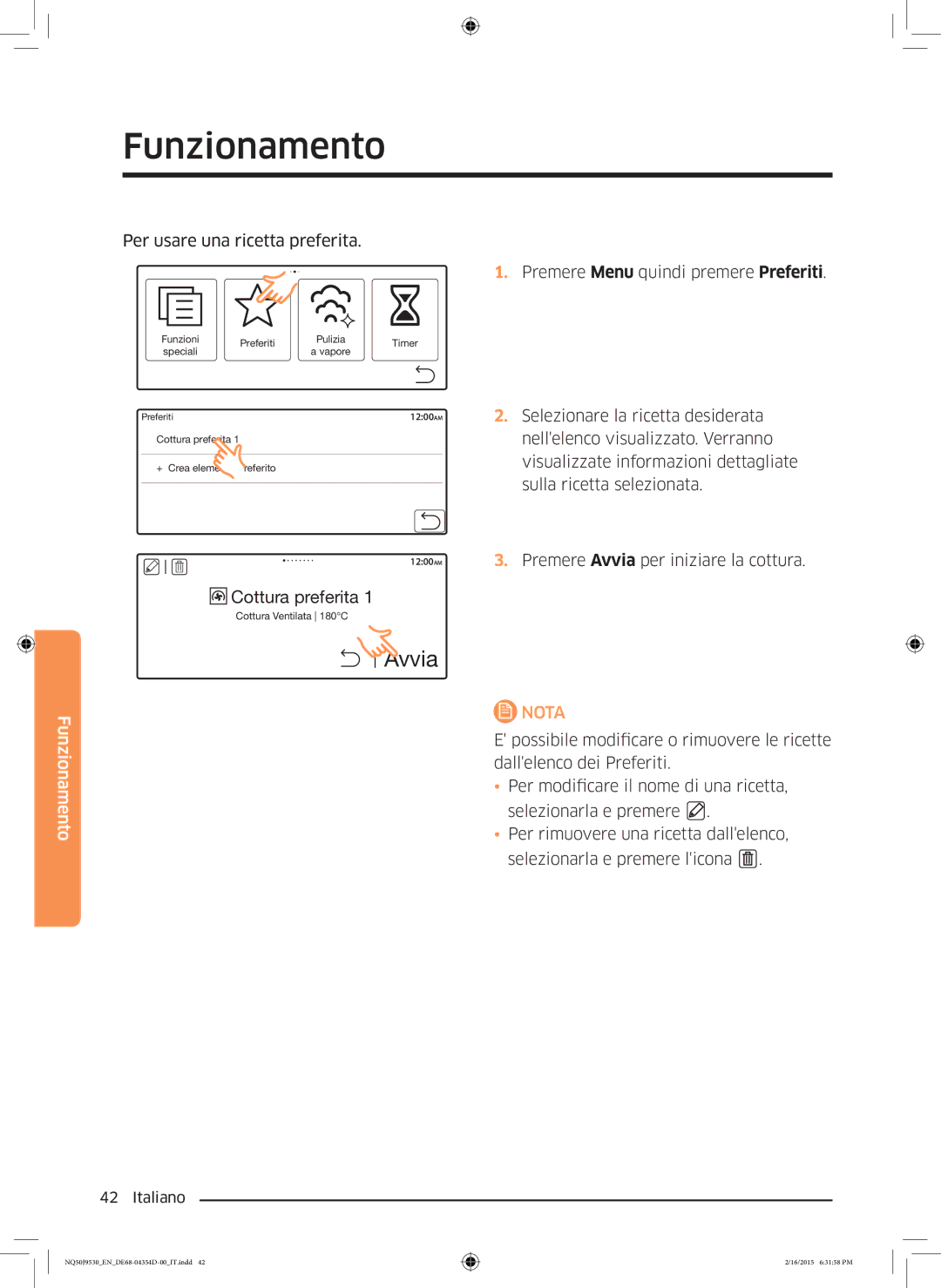 Samsung NQ50J9530BS/ET manual Cottura preferita 