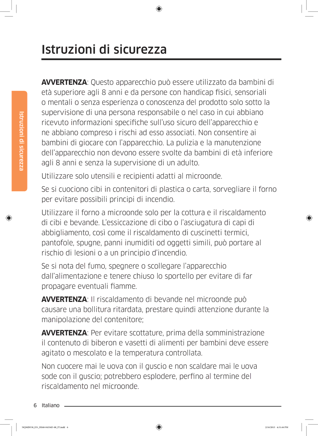 Samsung NQ50J9530BS/ET manual Istruzioni di sicurezza 