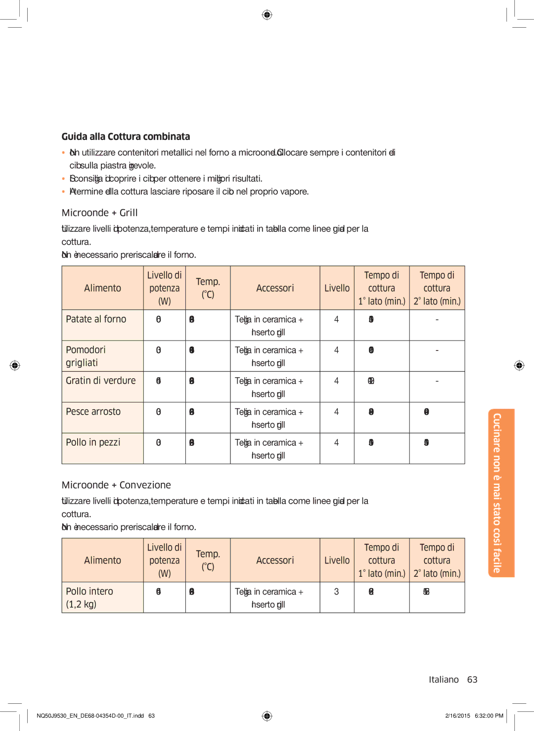 Samsung NQ50J9530BS/ET manual Guida alla Cottura combinata 