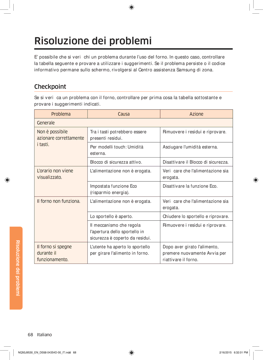 Samsung NQ50J9530BS/ET manual Risoluzione dei problemi, Checkpoint 