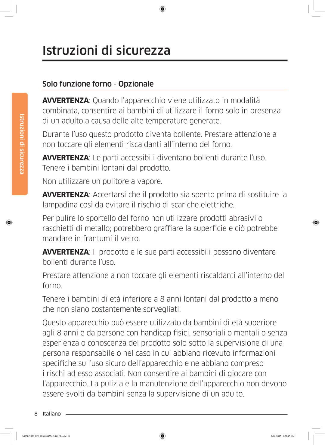 Samsung NQ50J9530BS/ET manual Istruzioni di sicurezza 