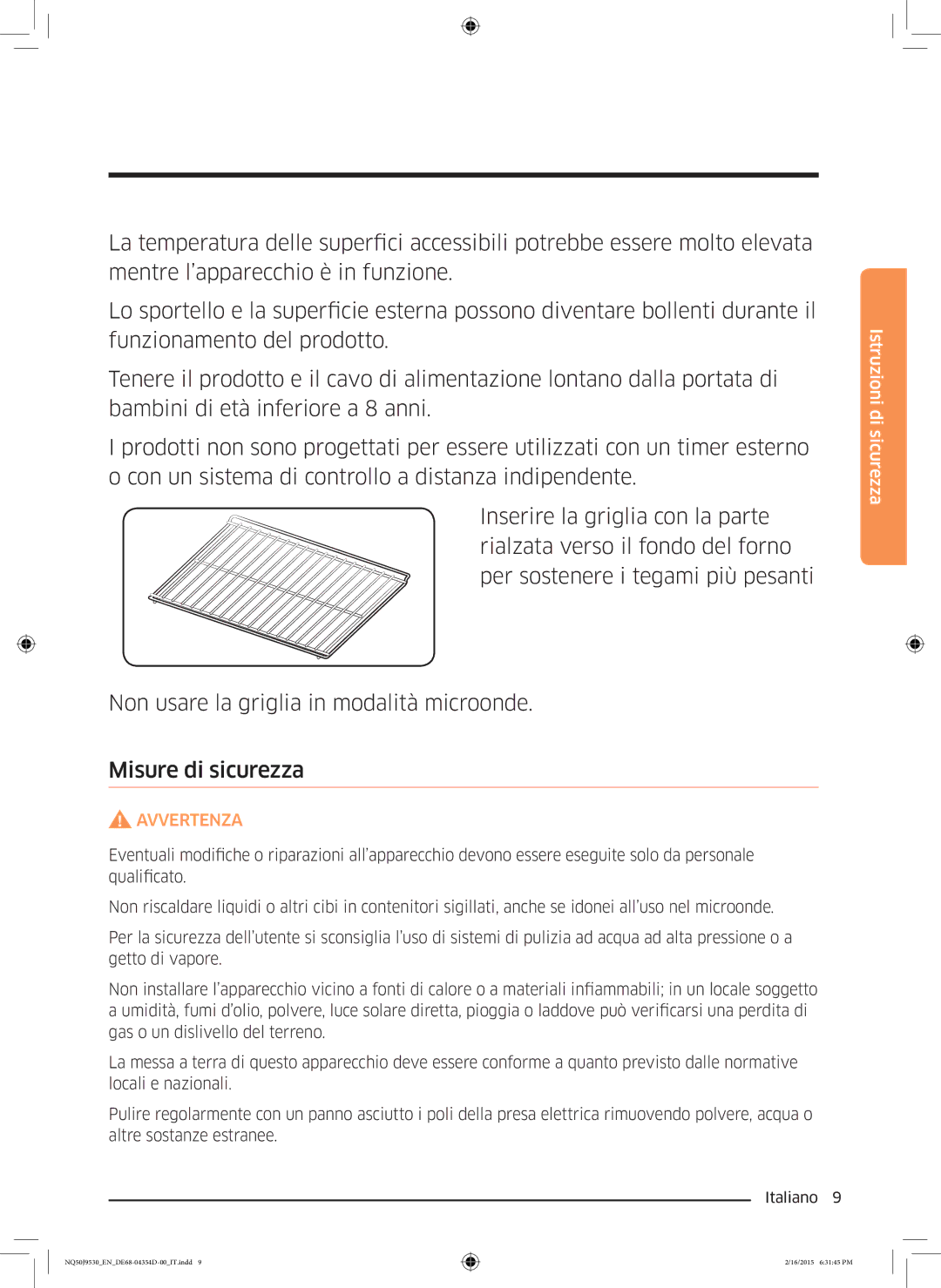 Samsung NQ50J9530BS/ET manual Avvertenza 