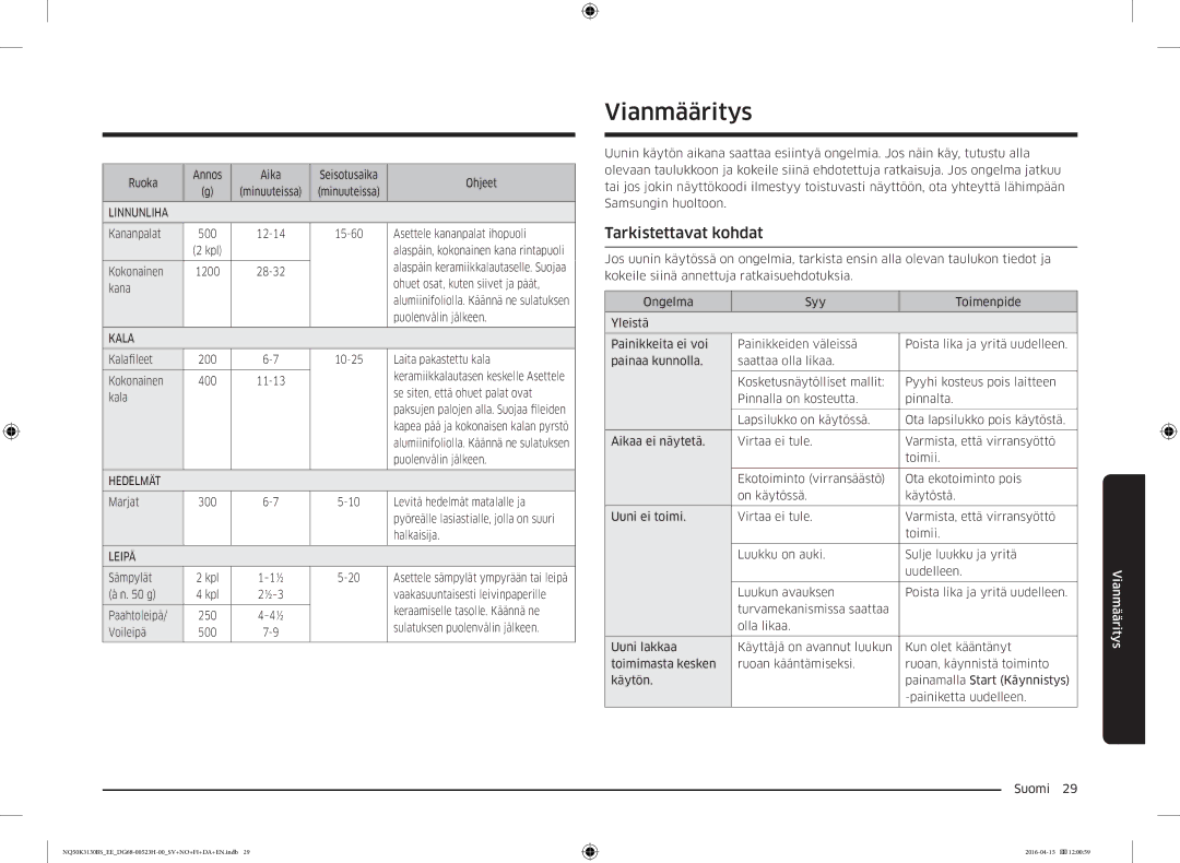 Samsung NQ50K3130BS/EE manual Vianmääritys, Tarkistettavat kohdat 