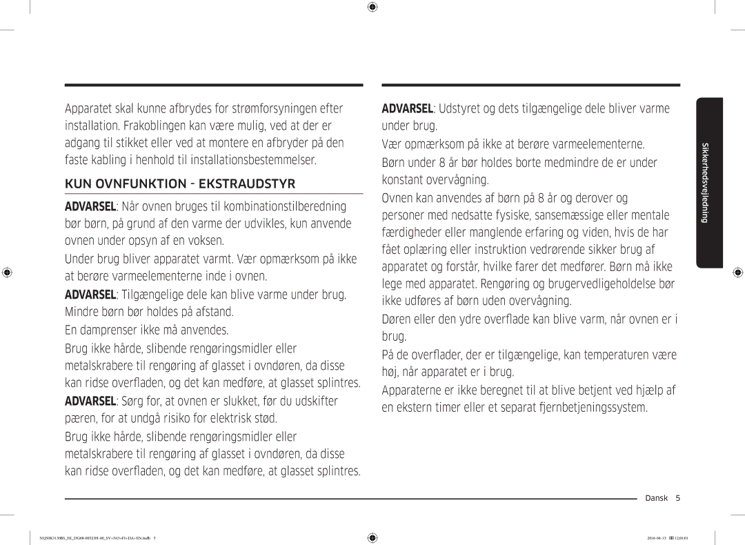 Samsung NQ50K3130BS/EE manual KUN Ovnfunktion Ekstraudstyr 