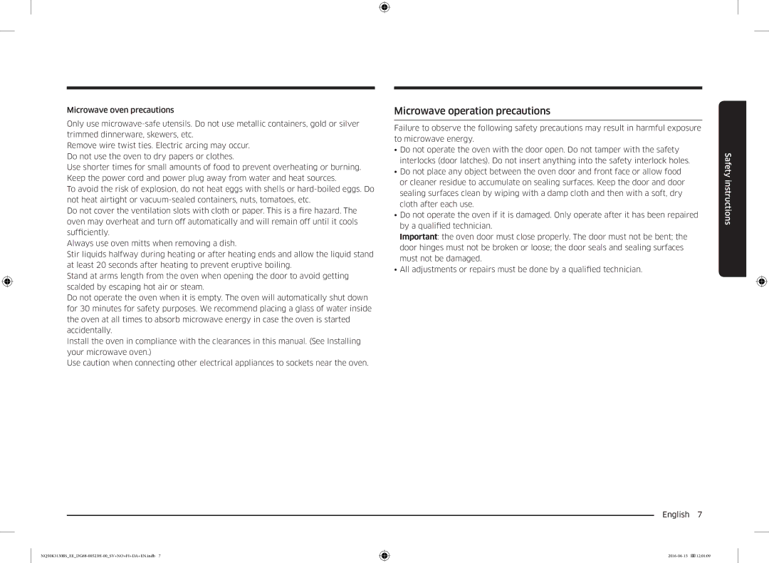 Samsung NQ50K3130BS/EE manual Microwave operation precautions 