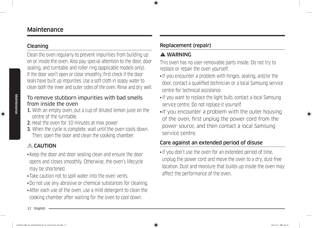 Samsung NQ50K3130BS/EE manual Maintenance, Cleaning 