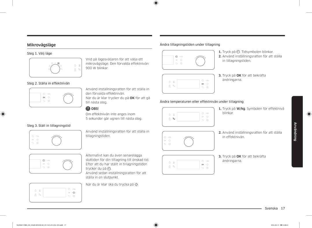 Samsung NQ50K3130BS/EE manual Mikrovågsläge 