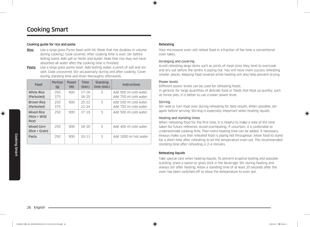 Samsung NQ50K3130BS/EE manual Cooking Smart 