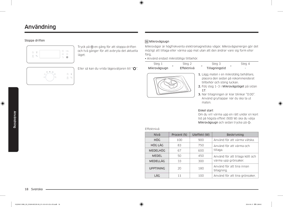 Samsung NQ50K3130BS/EE manual Hög, Medelhög, Medellåg, Upptining 