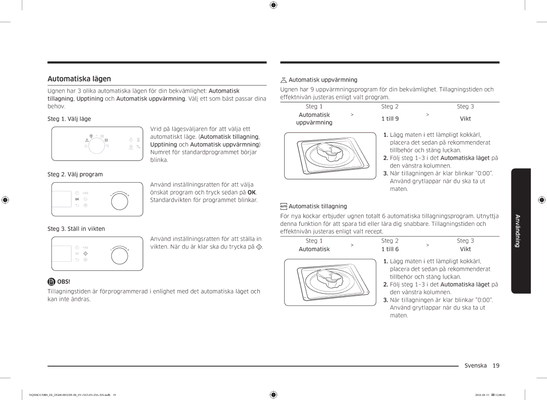 Samsung NQ50K3130BS/EE manual Automatiska lägen 