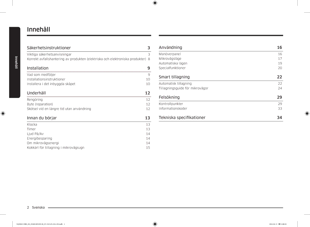 Samsung NQ50K3130BS/EE manual Innehåll 