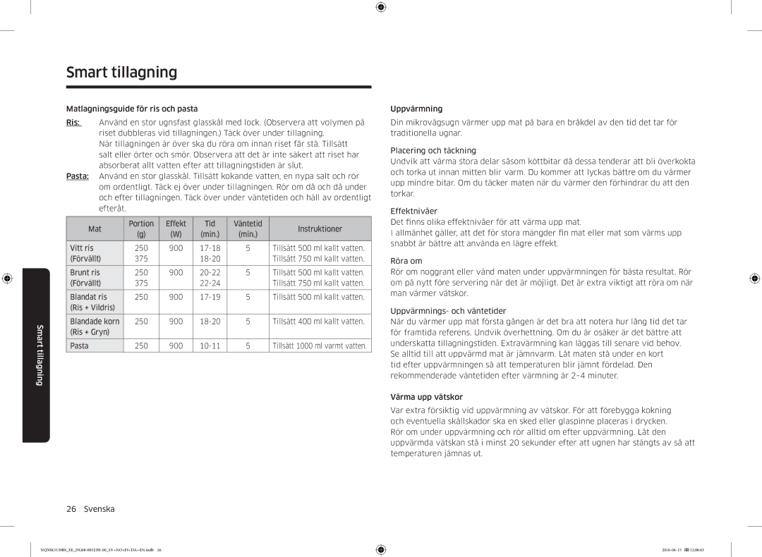 Samsung NQ50K3130BS/EE manual Smart tillagning 