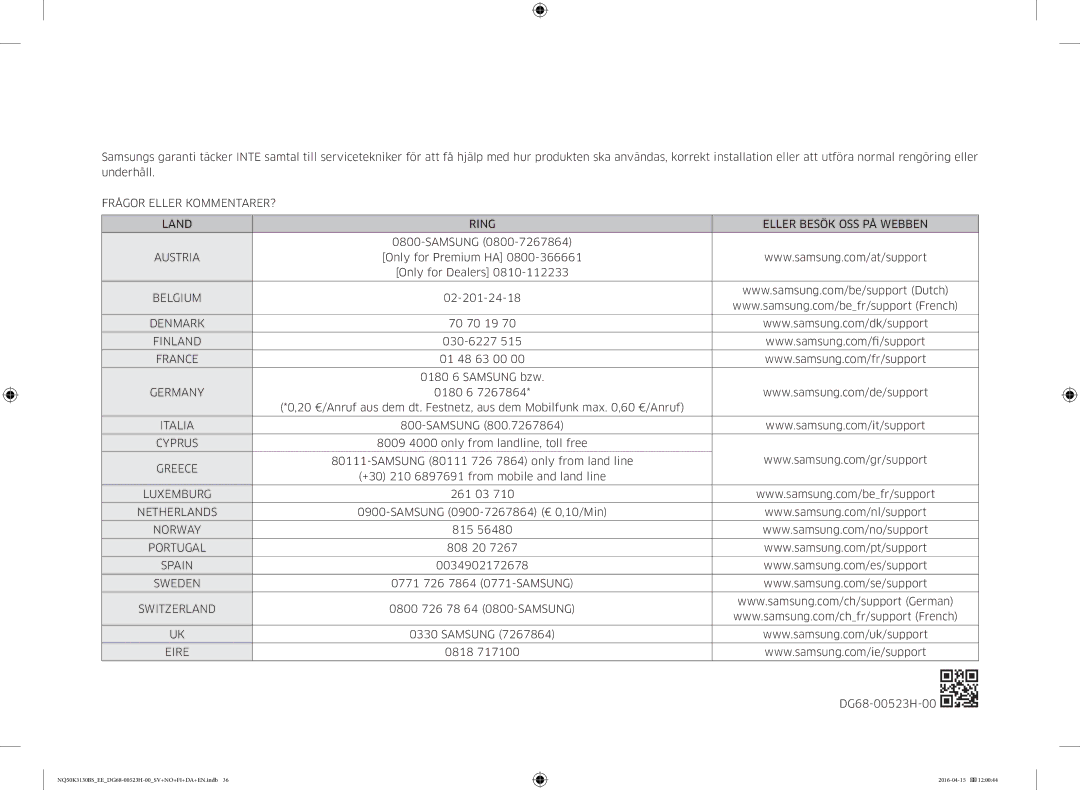 Samsung NQ50K3130BS/EE Austria, Belgium, Denmark, Finland, France, Germany, Italia, Greece, Luxemburg, Netherlands, Spain 