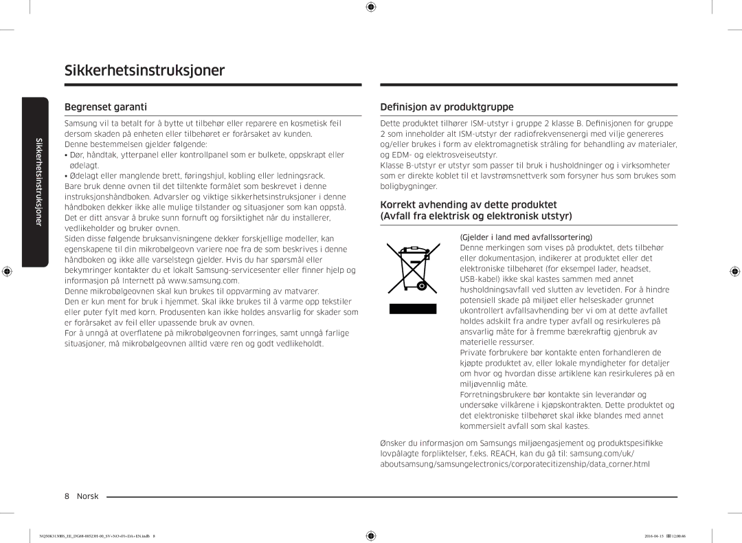 Samsung NQ50K3130BS/EE manual Begrenset garanti, Definisjon av produktgruppe 